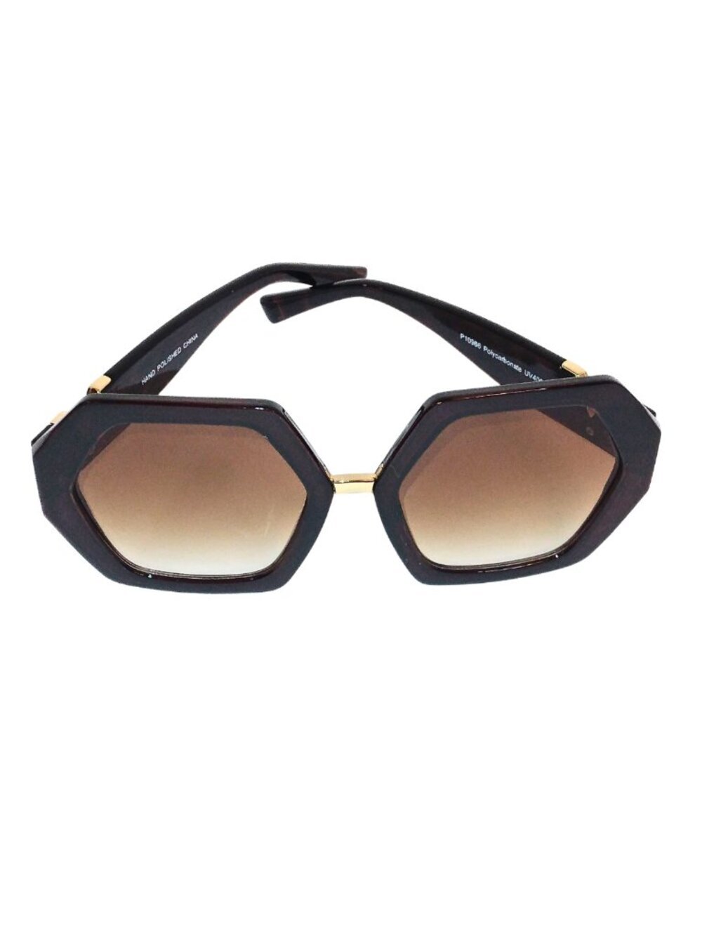 Hexagon Frame Brown Gradient Sunglasses - Women